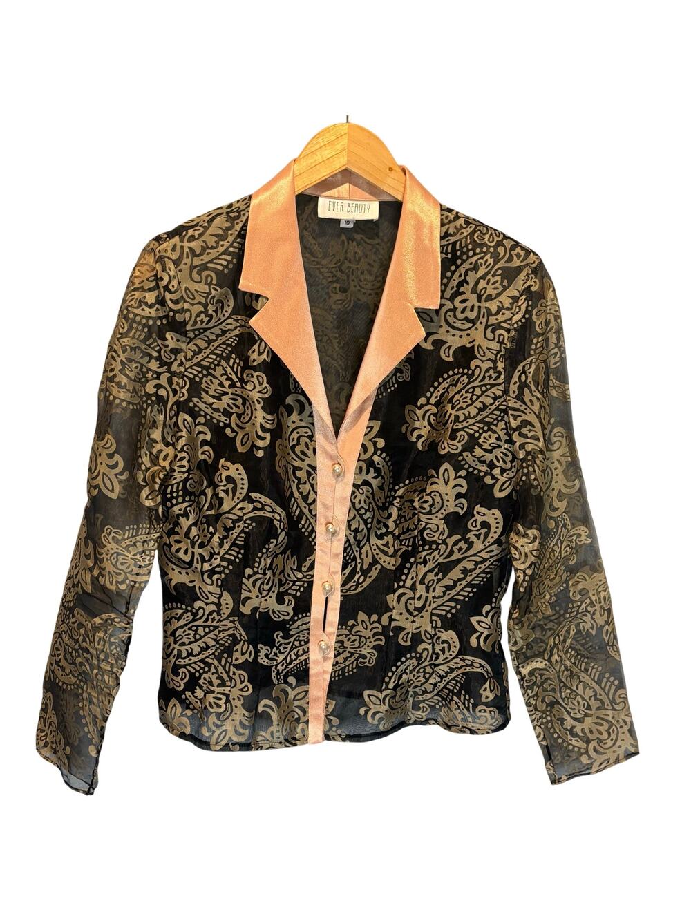 Vintage Ever Beauty Semi-Sheer Blazer with a Paisley Print - size 10
